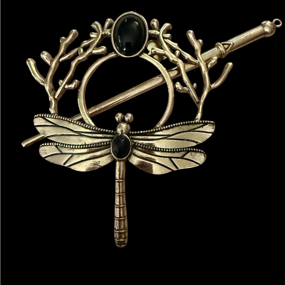 Gold Dragonfly Hair Pin with Black Accents